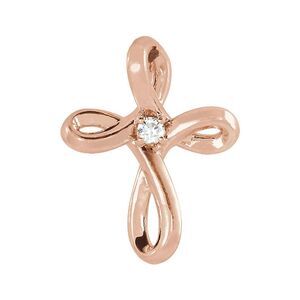 14K Rose Gold 0.02 CT Diamond Infinity Loop Cross Pendant, 10 x 13mm